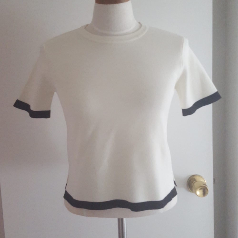 Zara cropped short sleeve sweater cream black SM